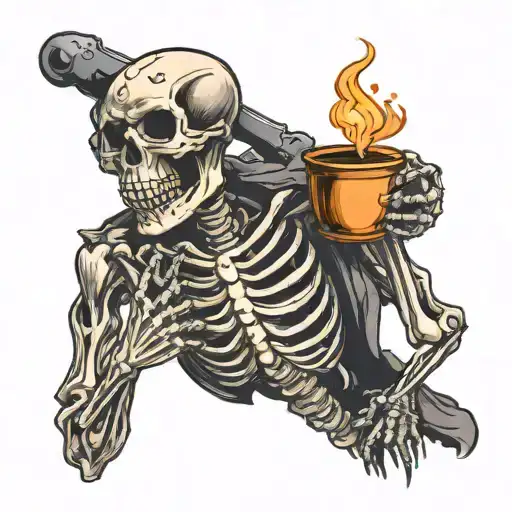 Skeleton Holding Coffee Cup