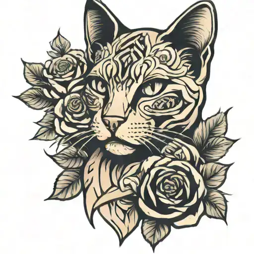 Cat Roses Cross Woman