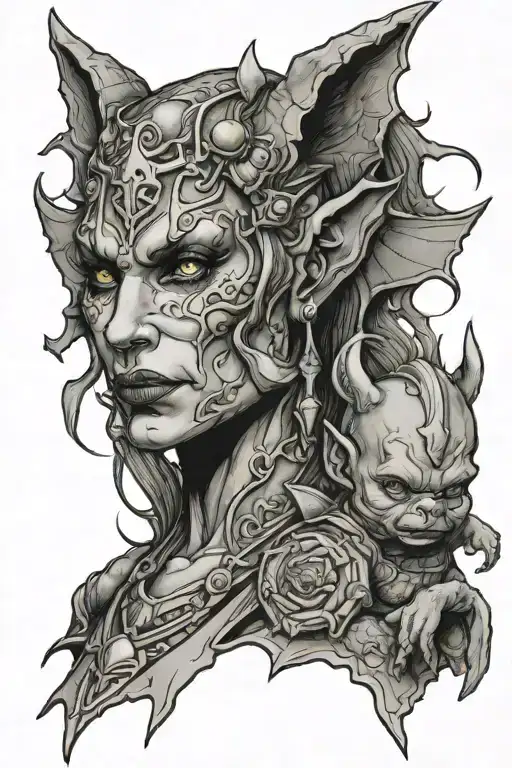 Female Gargoyle Warrior With Her Toddler
