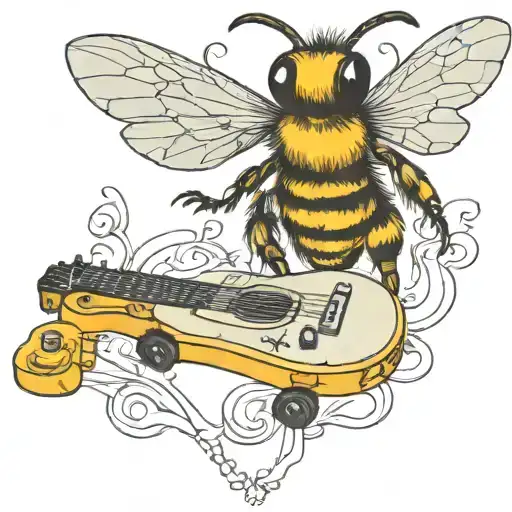 Bee Playing On Guitar Skateboard