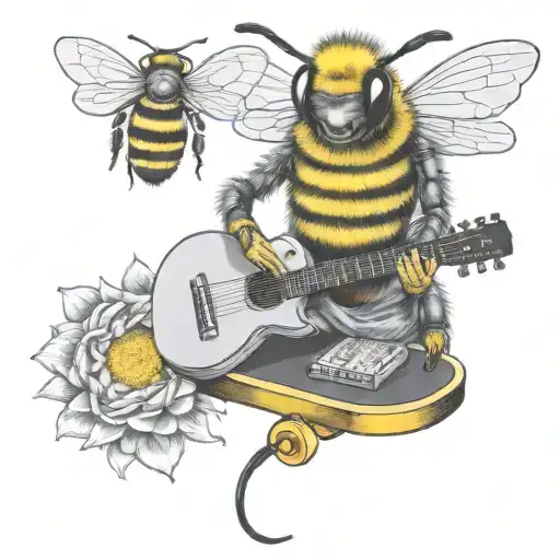 Bee Playing On Guitar Skateboard