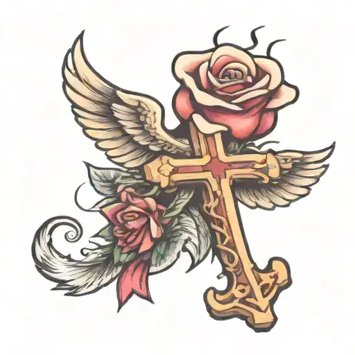 Rose With Wings And A Cross With Foot Step Prayer Looking