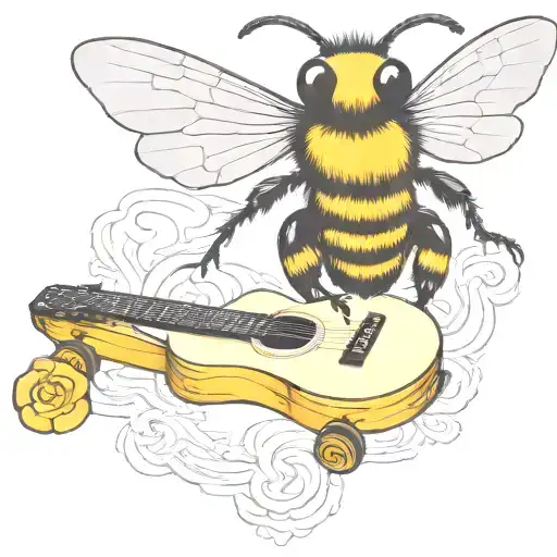 Bee Playing On Guitar Skateboard
