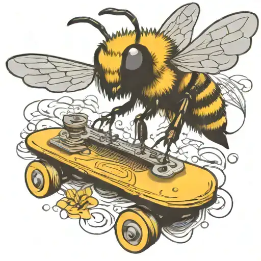 Bee Playing On Skateboard Playing Guitar