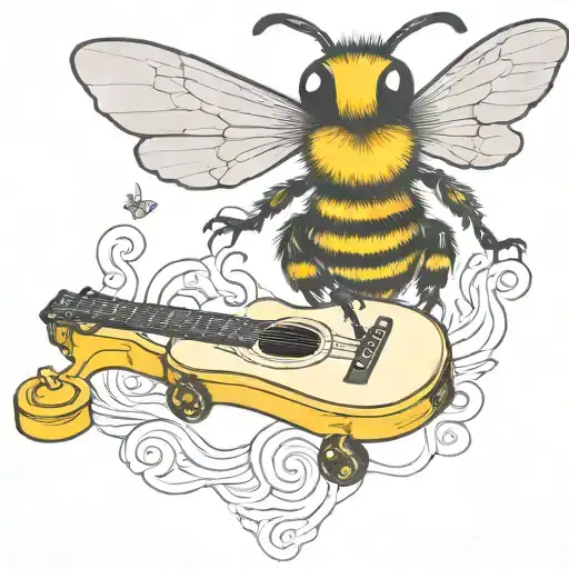 Bee Playing On Guitar Skateboard