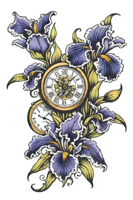 Iris Flowers With Clock