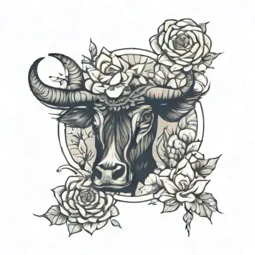 Taurus And Lotus Flower Tattoo Featuring