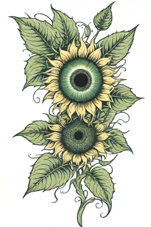 A Large Sunflower With A Green Human Eye Inside