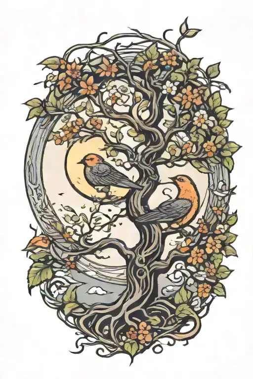 Moon Tree Intertwined Bird Peace Freedom Acceptance Trust