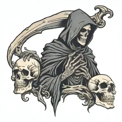 Grim Reaper Looking At Skull