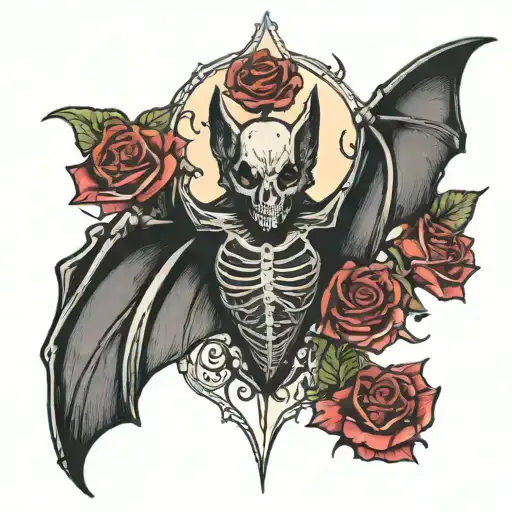A Bat With His Skeletom And Heart Exposed And A Rose On The Background