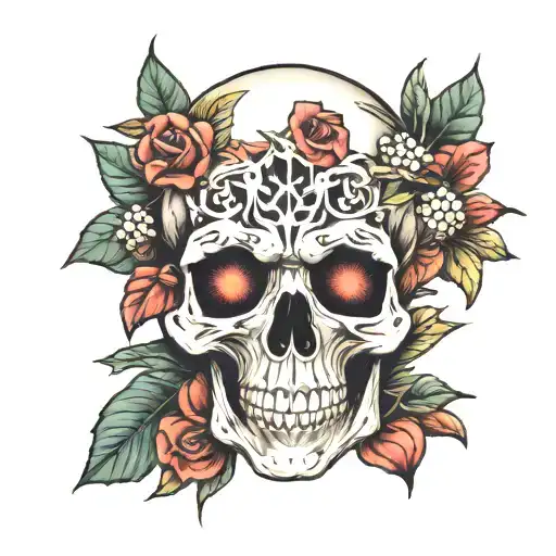 Skull With Flowers Growing Out Of Eyes Seb Mckinnon