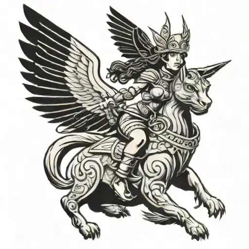 Valkyrie Warrior Riding A Black Cat With Wings