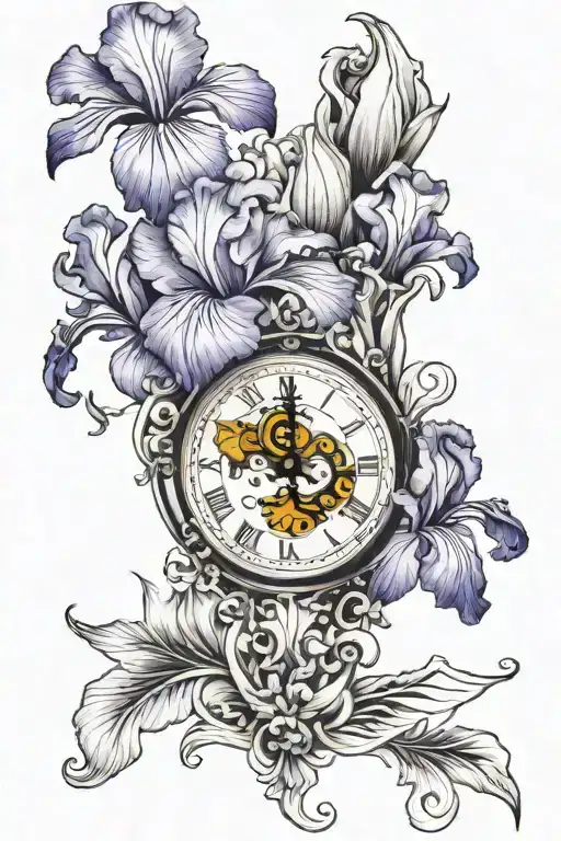 Iris Flowers With Clock