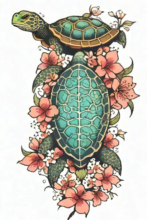 Cherry Blossoms And Turtle Surrounded