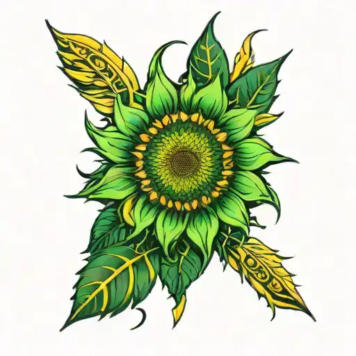 A Cyberpunk Sunflower With 'Carolita' Name On It With Green And Yellow Lines