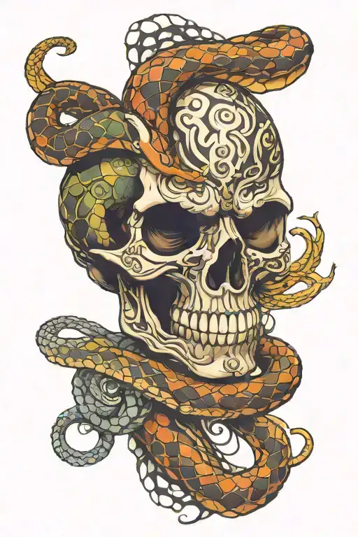 Snake Half Skull Face Made