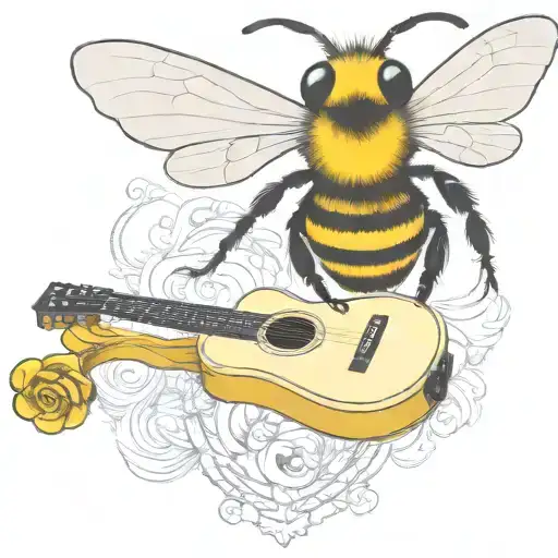 Bee Playing On Guitar Skateboard