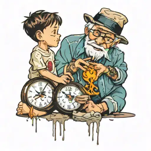 Kid Holding A Clock Melting While An Old Man Holding