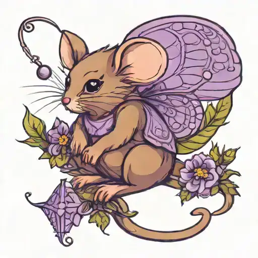 Cute Fairy Brown Mouse With Wings Sitting On A Purple Libra Zodiac Sign