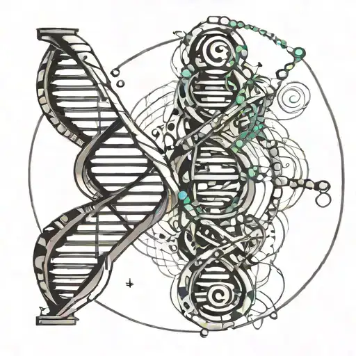Dna Helix Surounded By Orbiting Atoms Circled By Matrix Coding