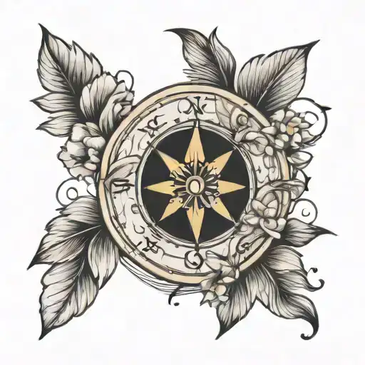 Flowers Minimalist With Small Compass For Shoulder