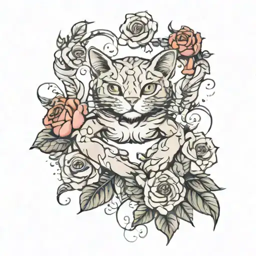 A Crab Merged With A Cat Surrounded By Roses Growing