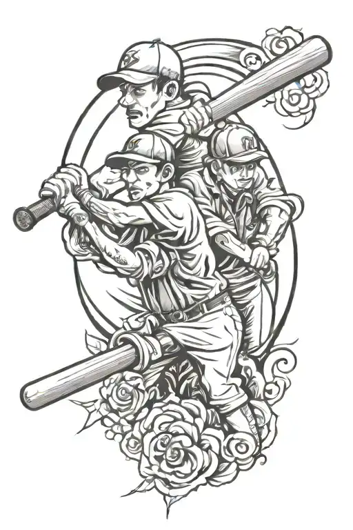 2 Brothers Playing Baseball Bat