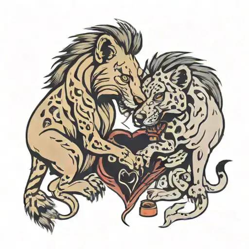 Lion And Hyena Eating Heart