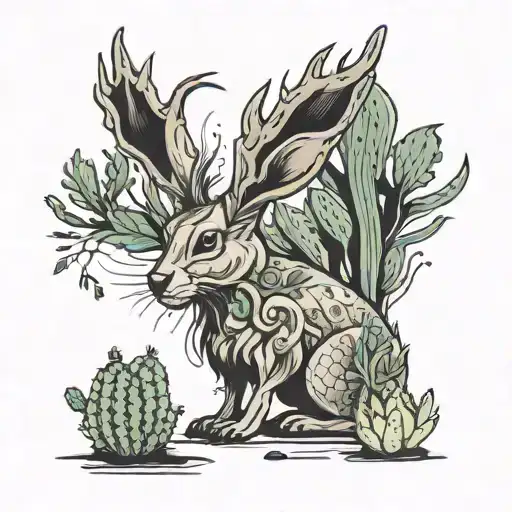 Jackelope With Cactus Background