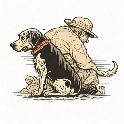 Elderly Man From Behind With Dog Looking At The Sea