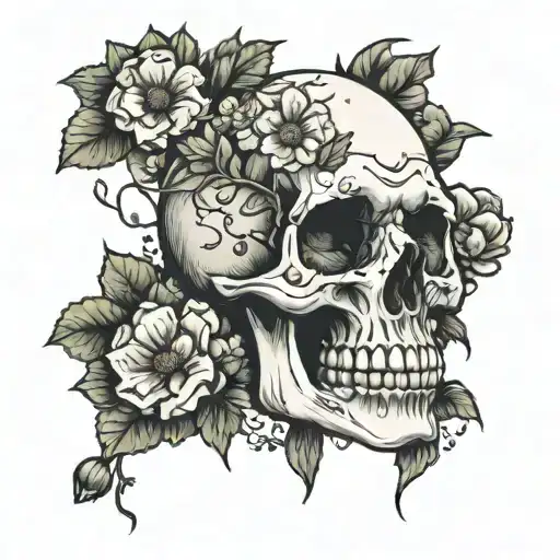 Skull With Wildflowers Growing Out Of Eyes Seb Mckinnon