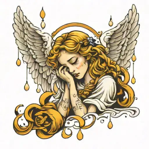 Crying Angel With A Tear Drops