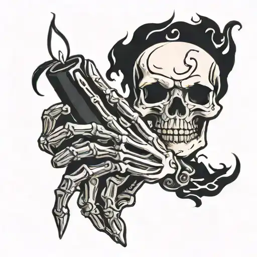 A Skeleton Hand Holding A Black Candle With A Black Flame