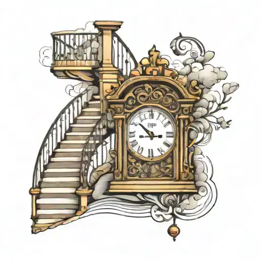Clock And Stairs Leading