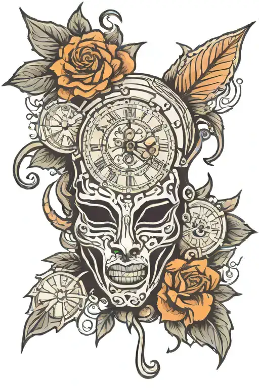 Hangs Mask With Clock