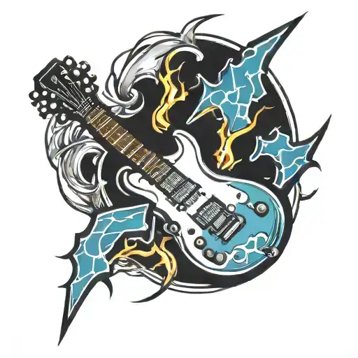 Guitar With Lightning Bolts Inside Of Rip In Arm