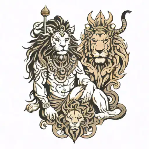 Lord Shiva And Lion