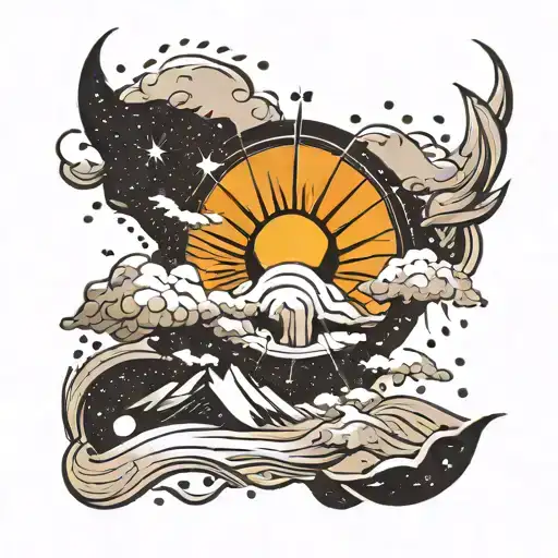 Sun Rays And Snow Falling