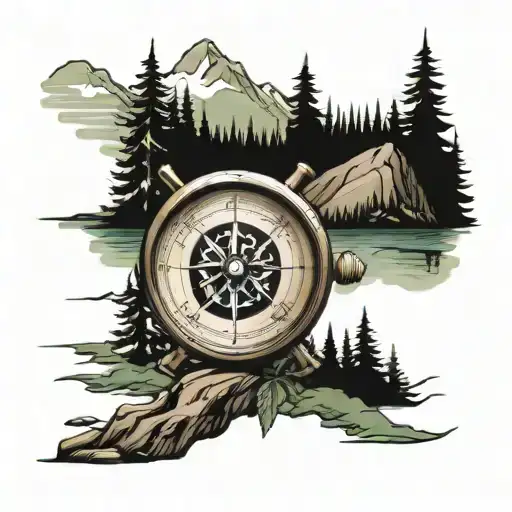 Compass Wind Rose Mountains Forest Road
