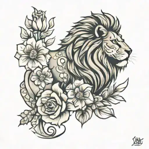 Lion And Flowers