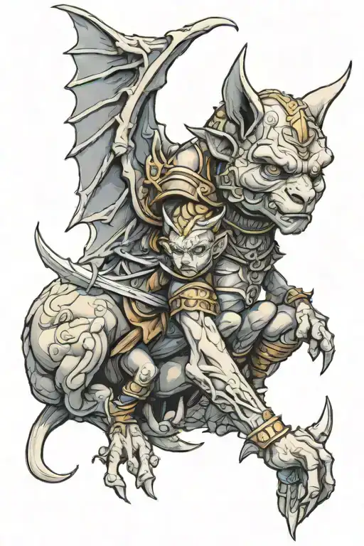 Female Gargoyle Warrior With Her Toddler