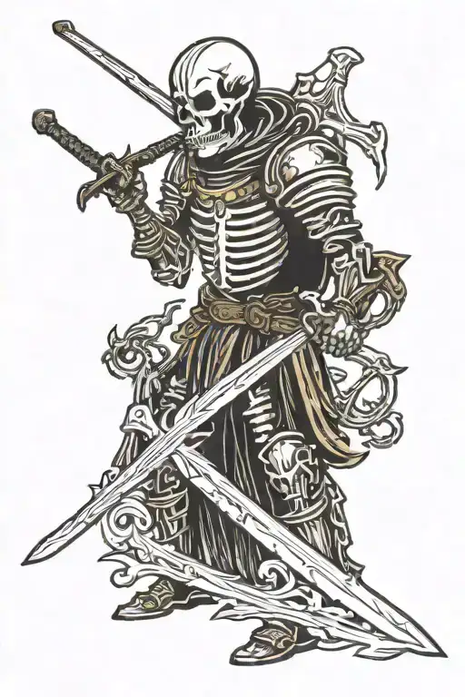 Woodcut Skeleton Knight Holding A Sword