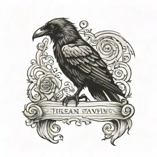 The Raven Poem On A Scroll With A Raven Perched