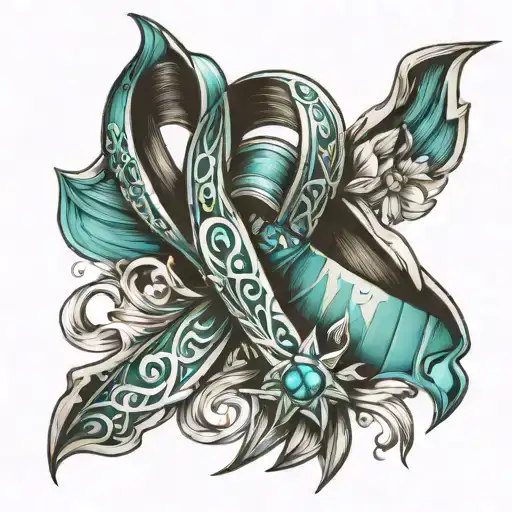 Ovarian Cancer Ribbon Wrapped
