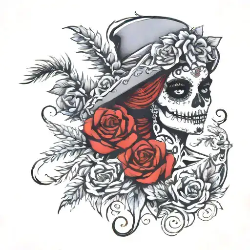 Day Of The Dead Catarina With Pine Tree Backdrop In Greyacale