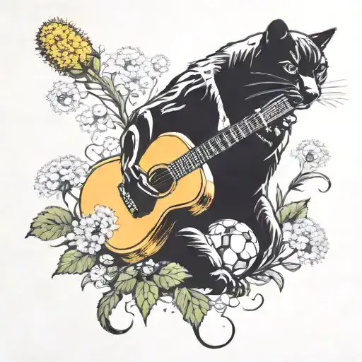 Surrounded By Dandelions There Is A Panther Playing A Guitar With A Football Helmet