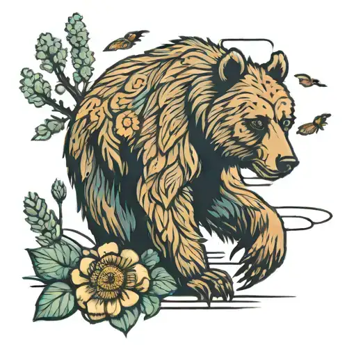 California Grizzly Bear And Beehive