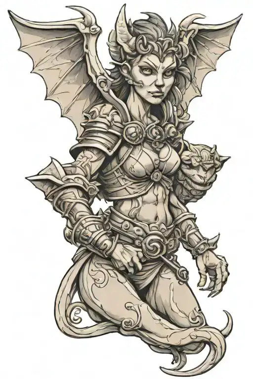 Female Gargoyle Warrior With Her Toddler