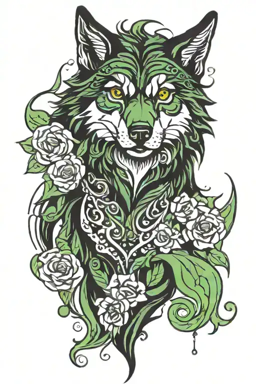 Black Wolf With Green Eyes